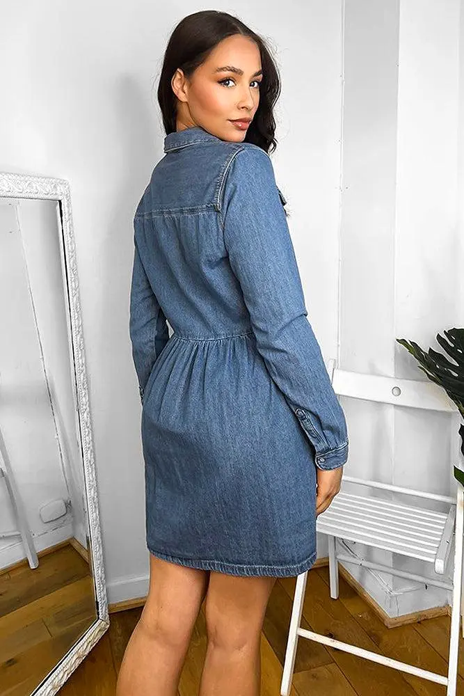 100% Cotton Blue Denim Babydoll Shirt Dress