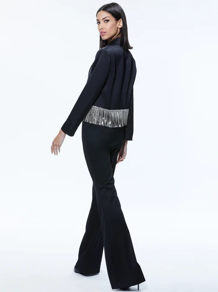 ALICE + OLIVIA Shan Crystal Fringe Blazer in Black