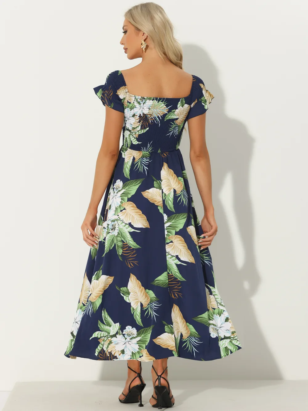 Allegra K- Smock Beach Off Shoulder Floral Dress