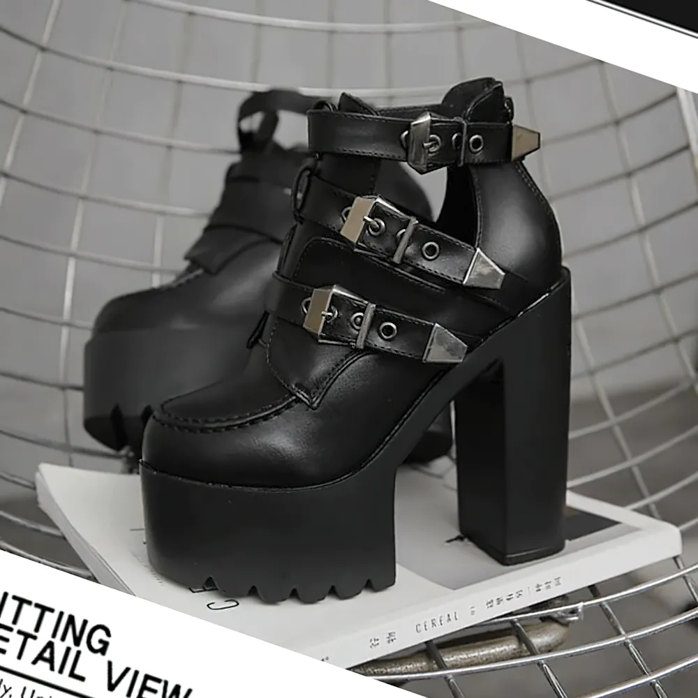 Alternative Fashion Platform Boots for Women / Soft Leather Ankle High Heels Boots