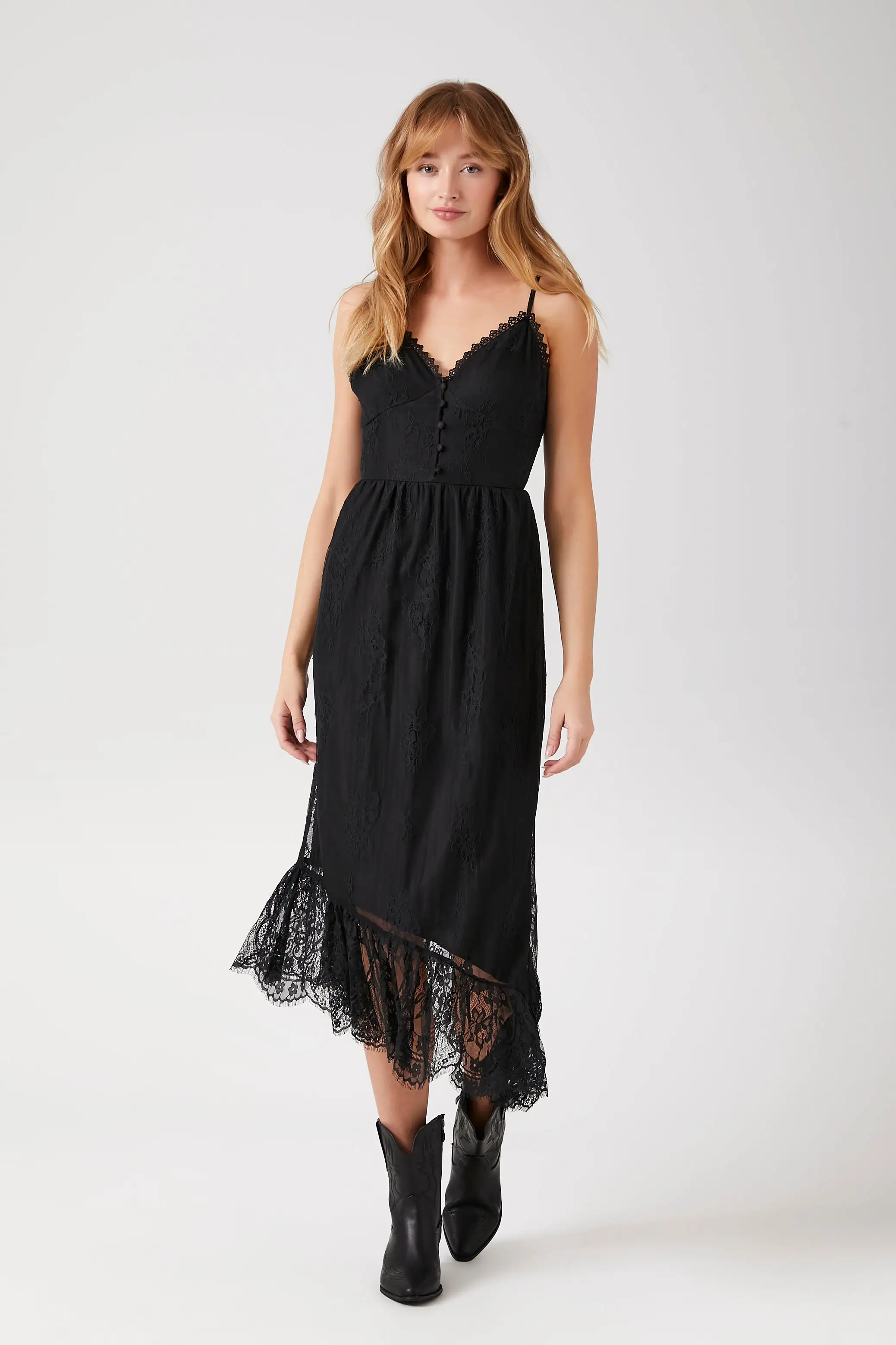 Asymmetrical Lace Midi Dress