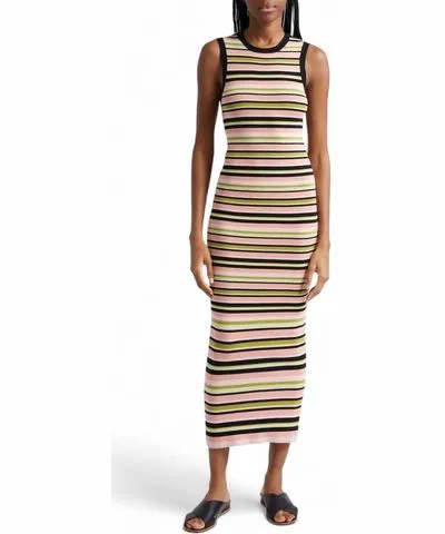 ATM Yarn Stripe Sleeveless Midi Dress In Multi Stripe