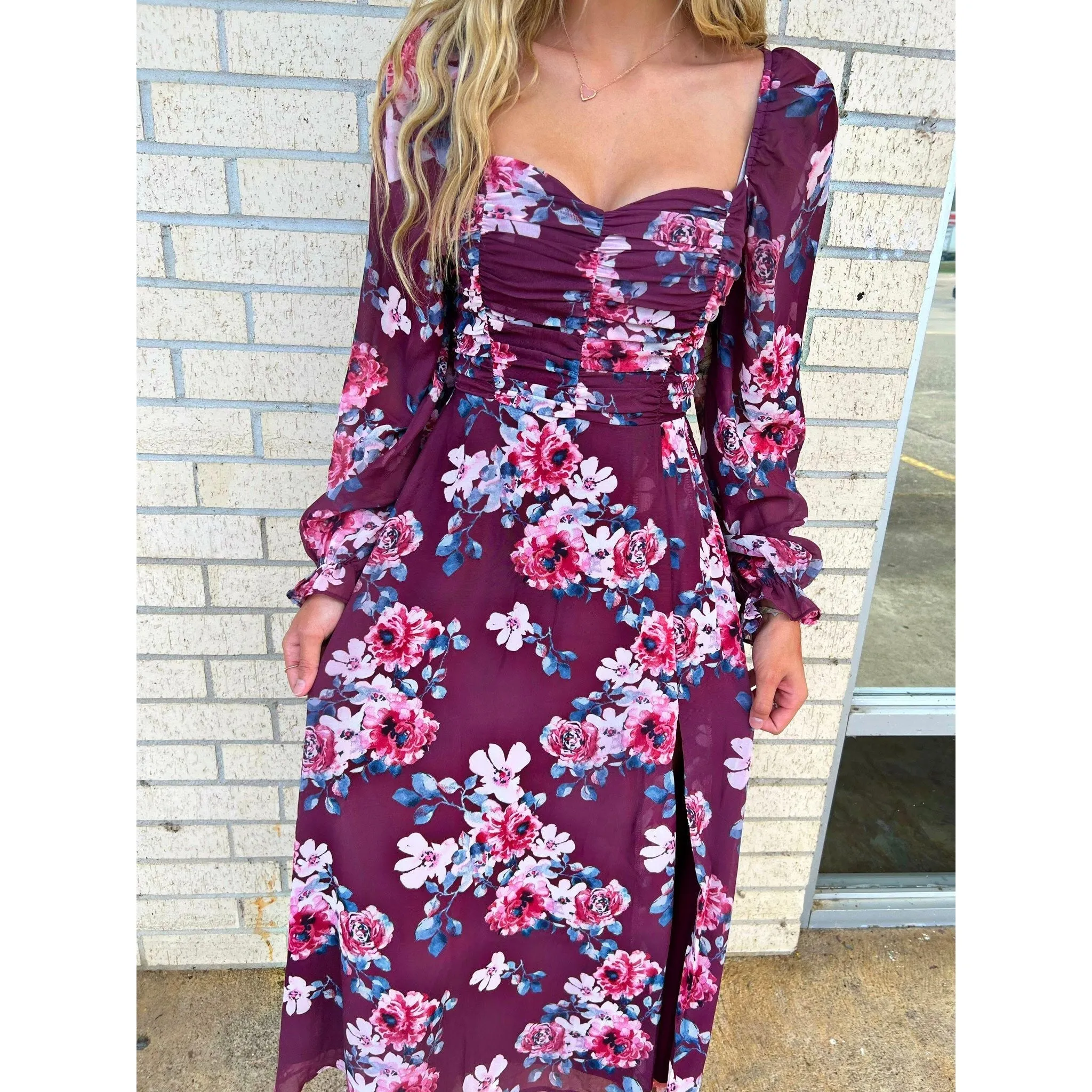 Avalee Spring Burgundy Floral Dress