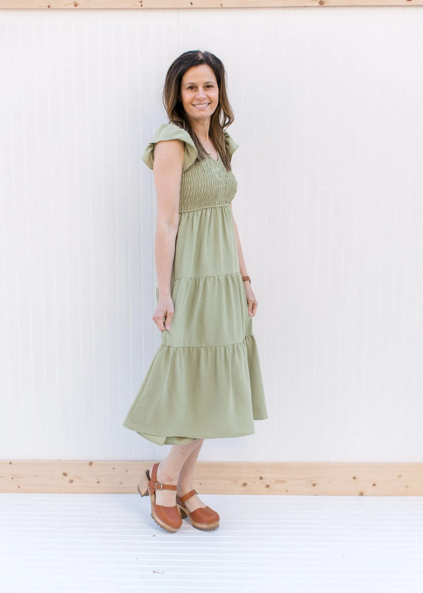 Basil Smocked Midi Dress