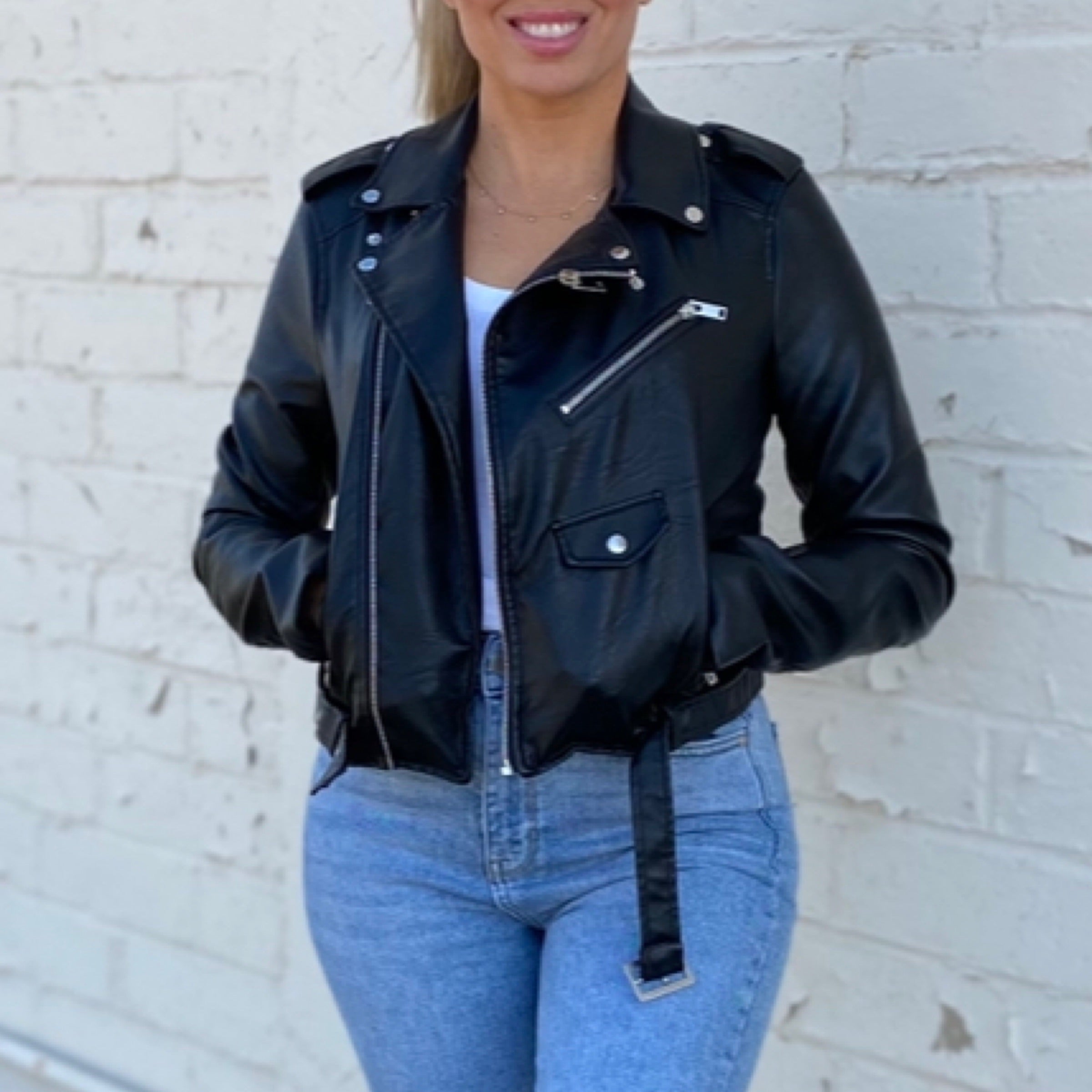 Biker Babe Faux Leather Jacket Black