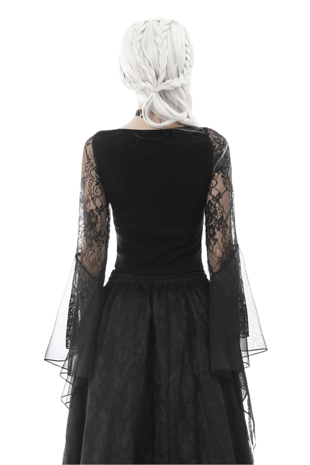 Black Gothic Lace Corset Top with Flared Sleeves