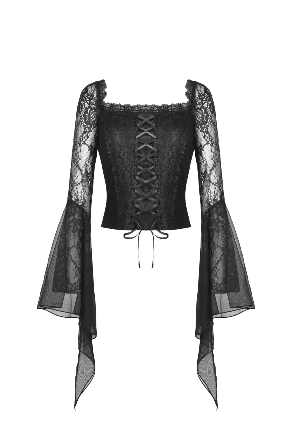 Black Gothic Lace Corset Top with Flared Sleeves