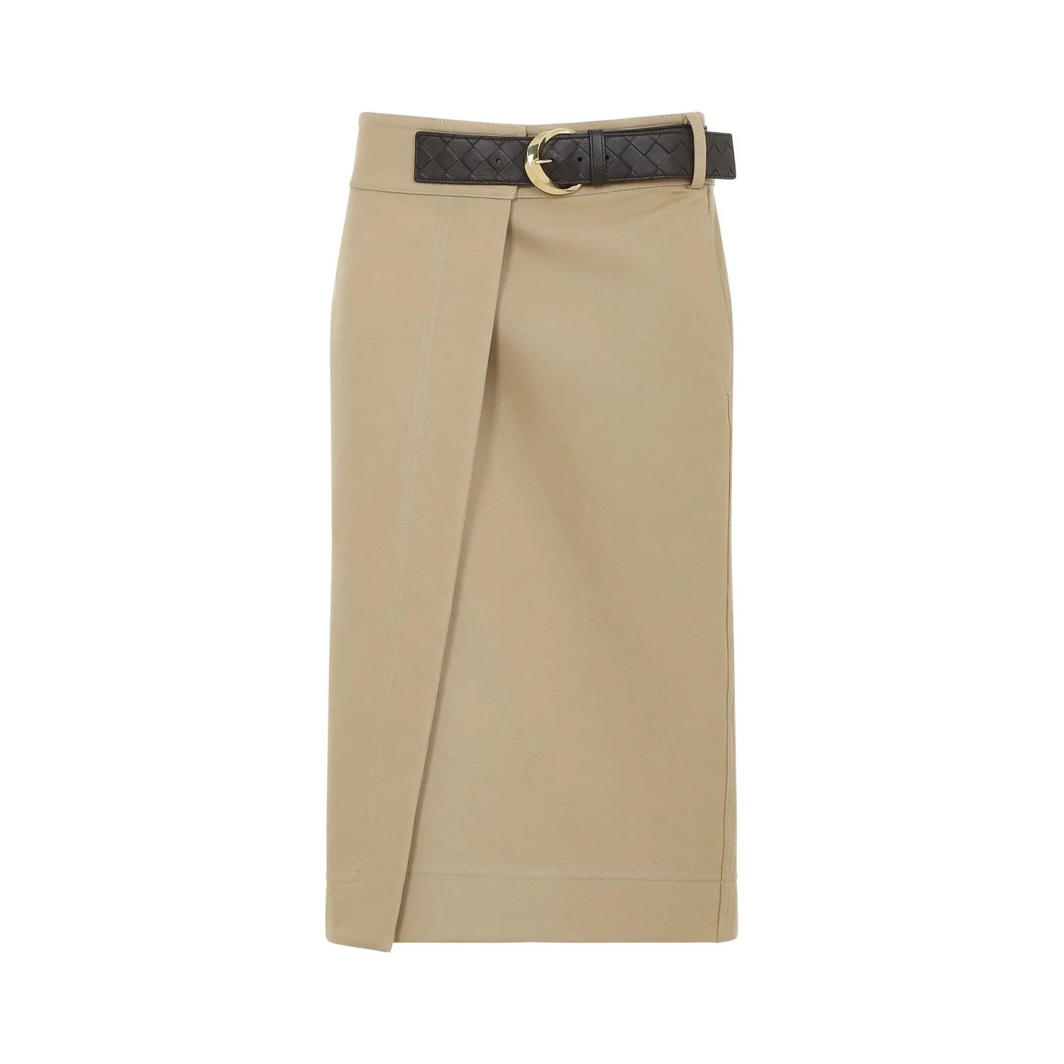 BOTTEGA VENETA Elegant Neutral Canvas Midi Skirt