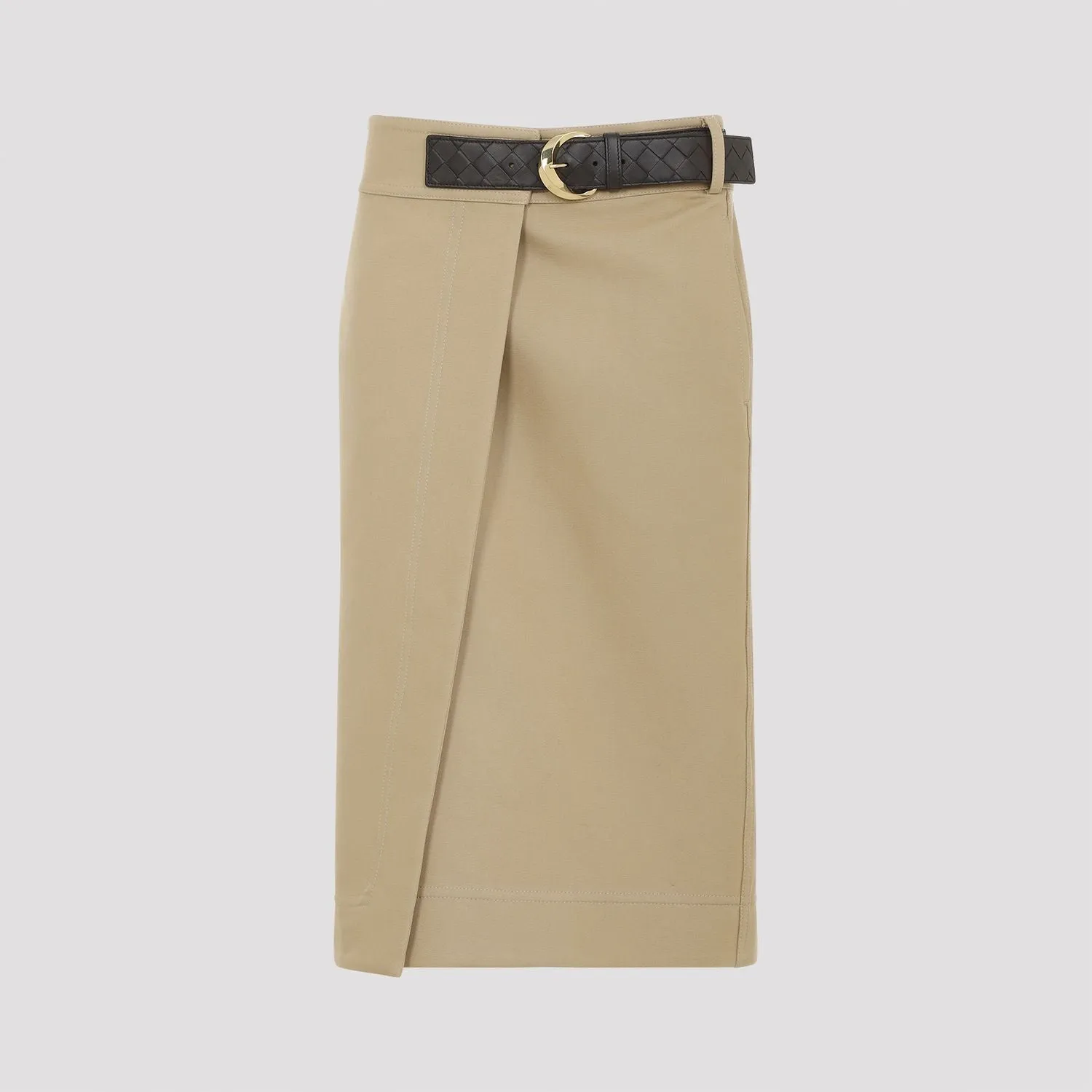 BOTTEGA VENETA Elegant Neutral Canvas Midi Skirt