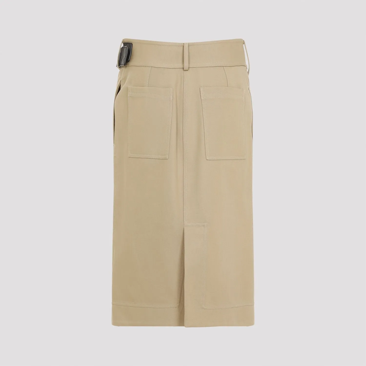 BOTTEGA VENETA Elegant Neutral Canvas Midi Skirt