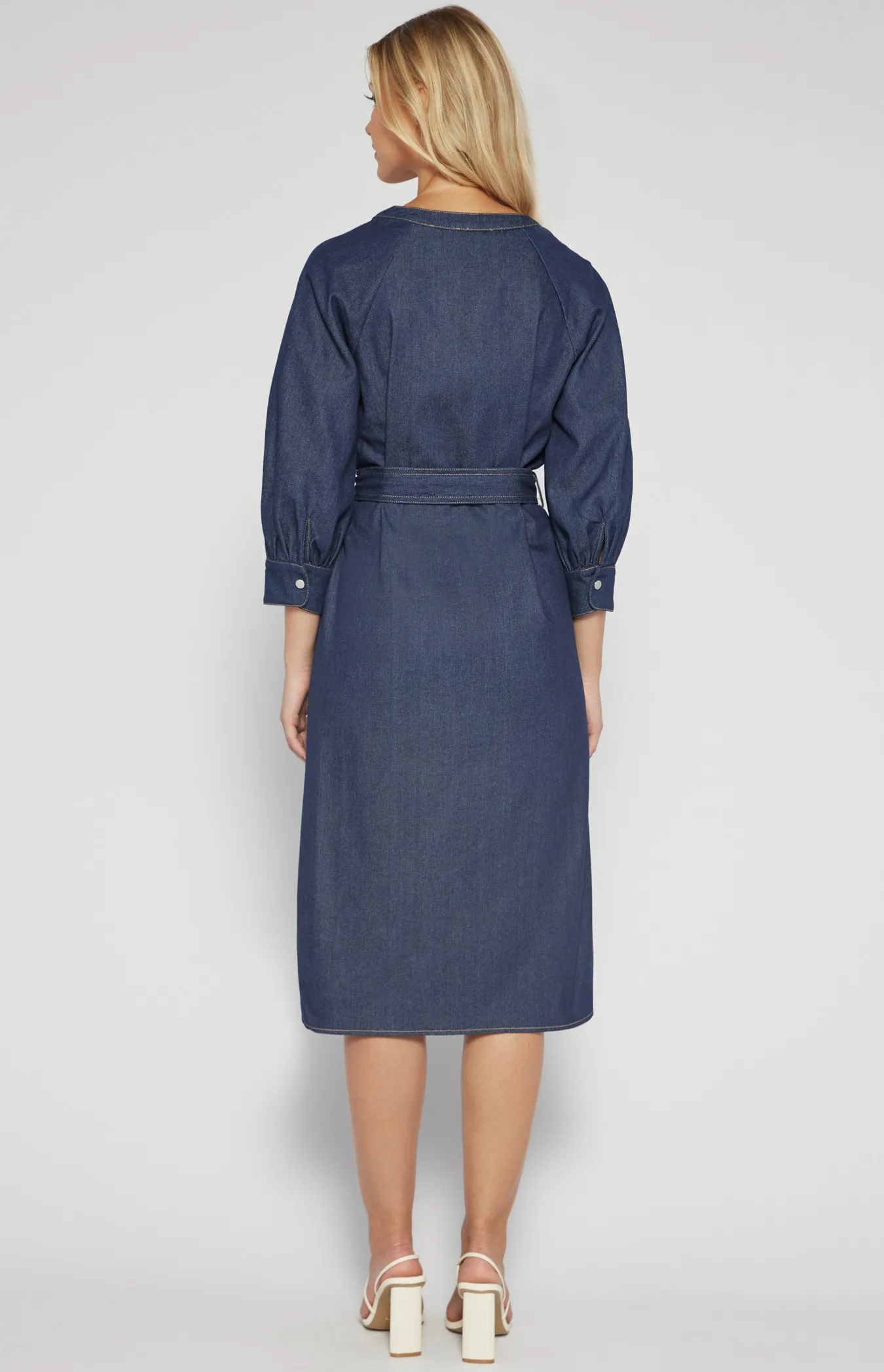 Chambray Button Up Midi Dress with Circle Belt Buckle (SDR1519B)