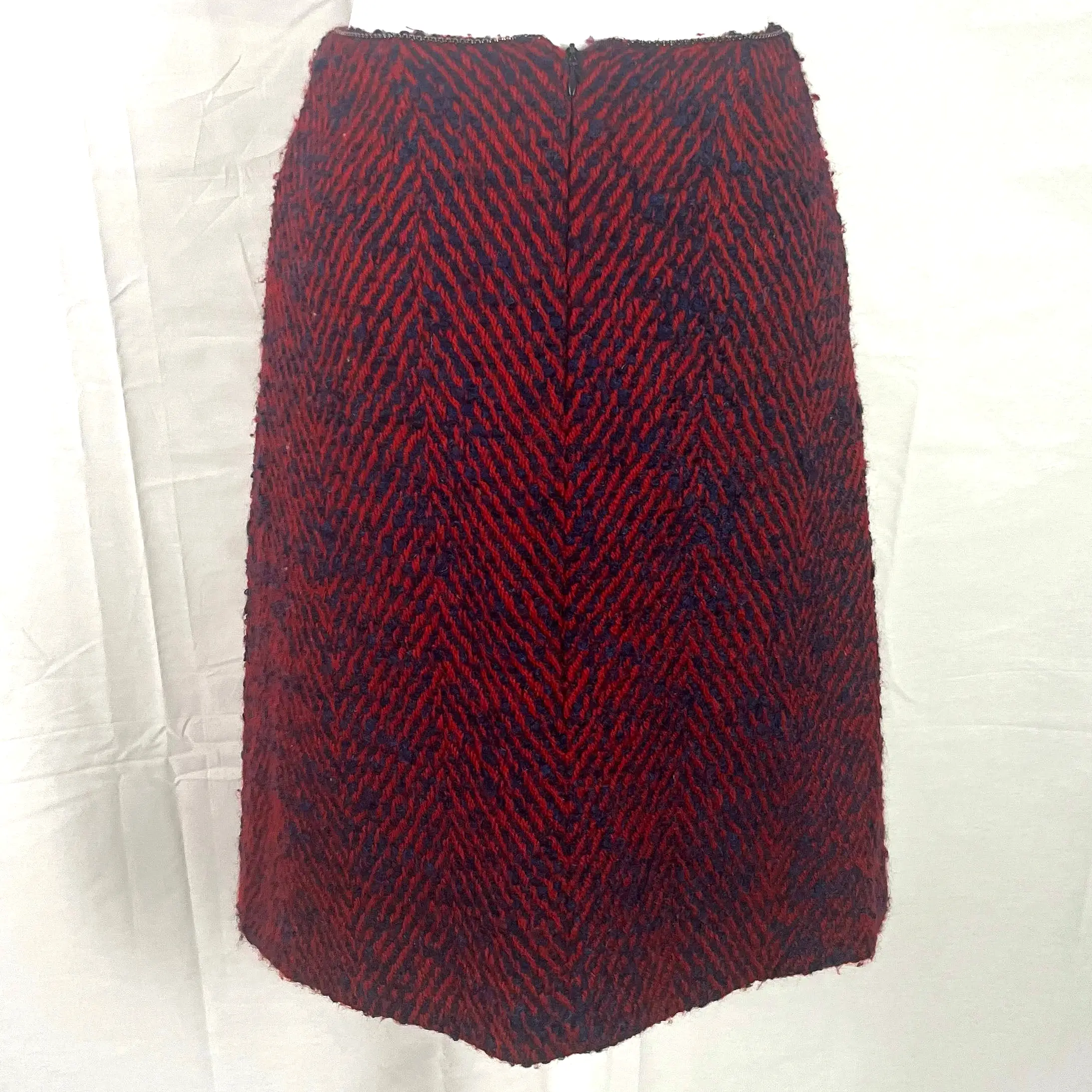 Chanel Red & Navy Chevron Tweed Midi Skirt XS/S