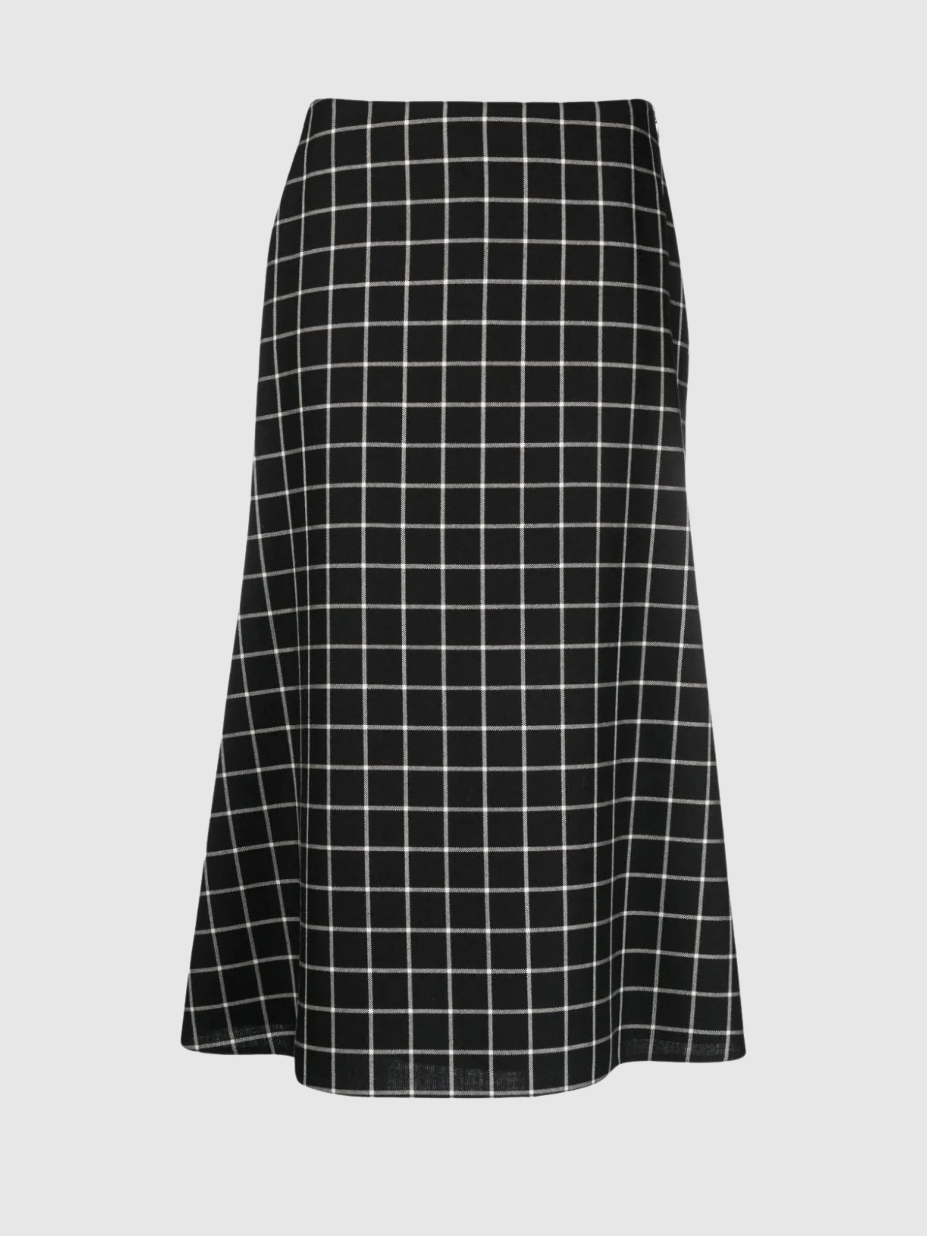 Check A-Line Wool Midi Skirt