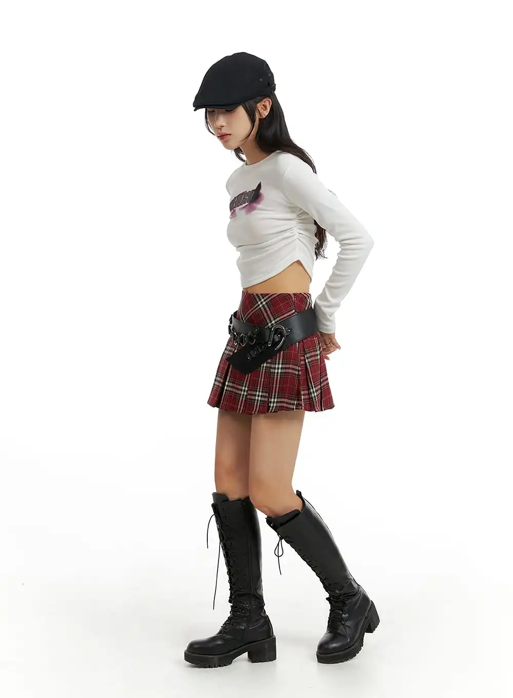 Checkered Pleated Mini Skirt IM405