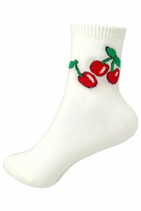 Cherry Print Cotton Crew Socks