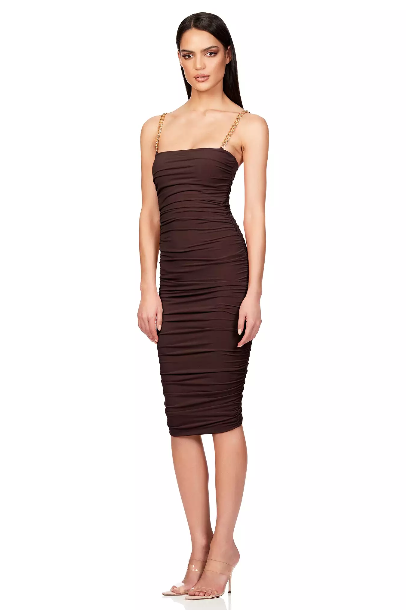 Chocolate Chain Strap Allegra Midi Dress