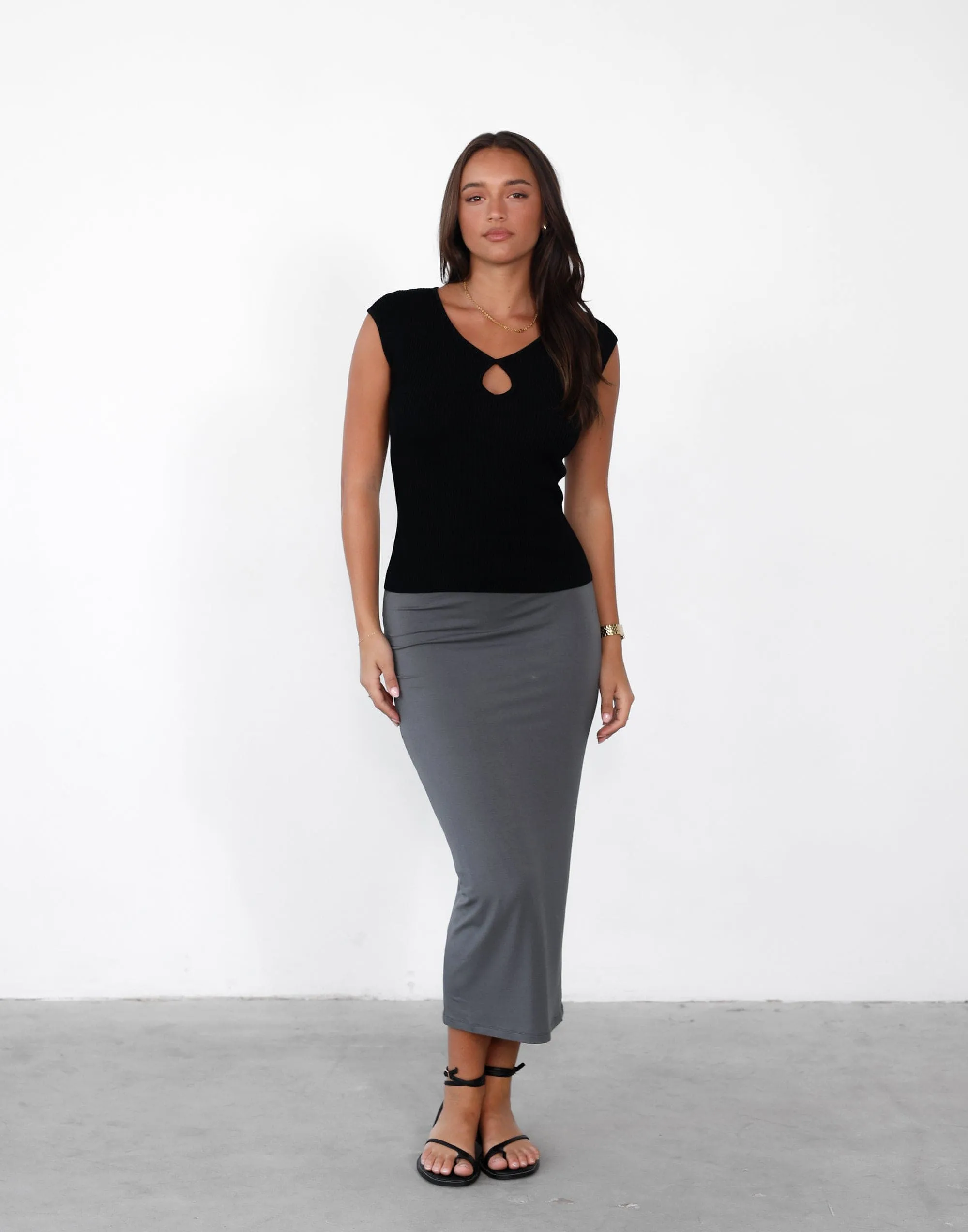 Clerisse Midi Skirt (Charcoal)