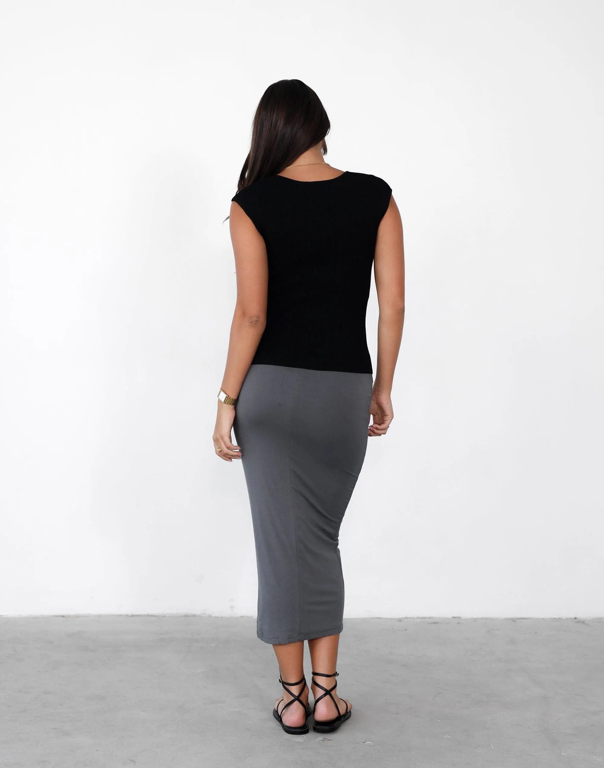 Clerisse Midi Skirt (Charcoal)