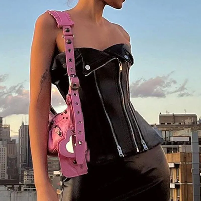 Clubwear Leather Tube Corset Top