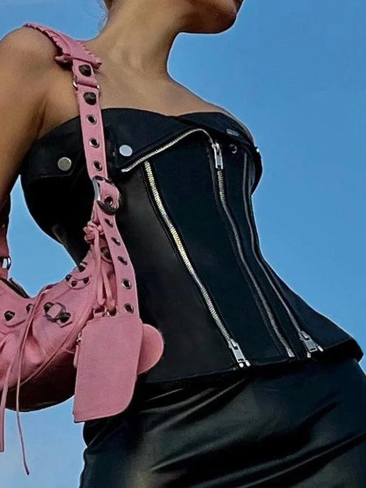 Clubwear Leather Tube Corset Top