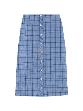 Cobalt Blue Check Midi Skirt