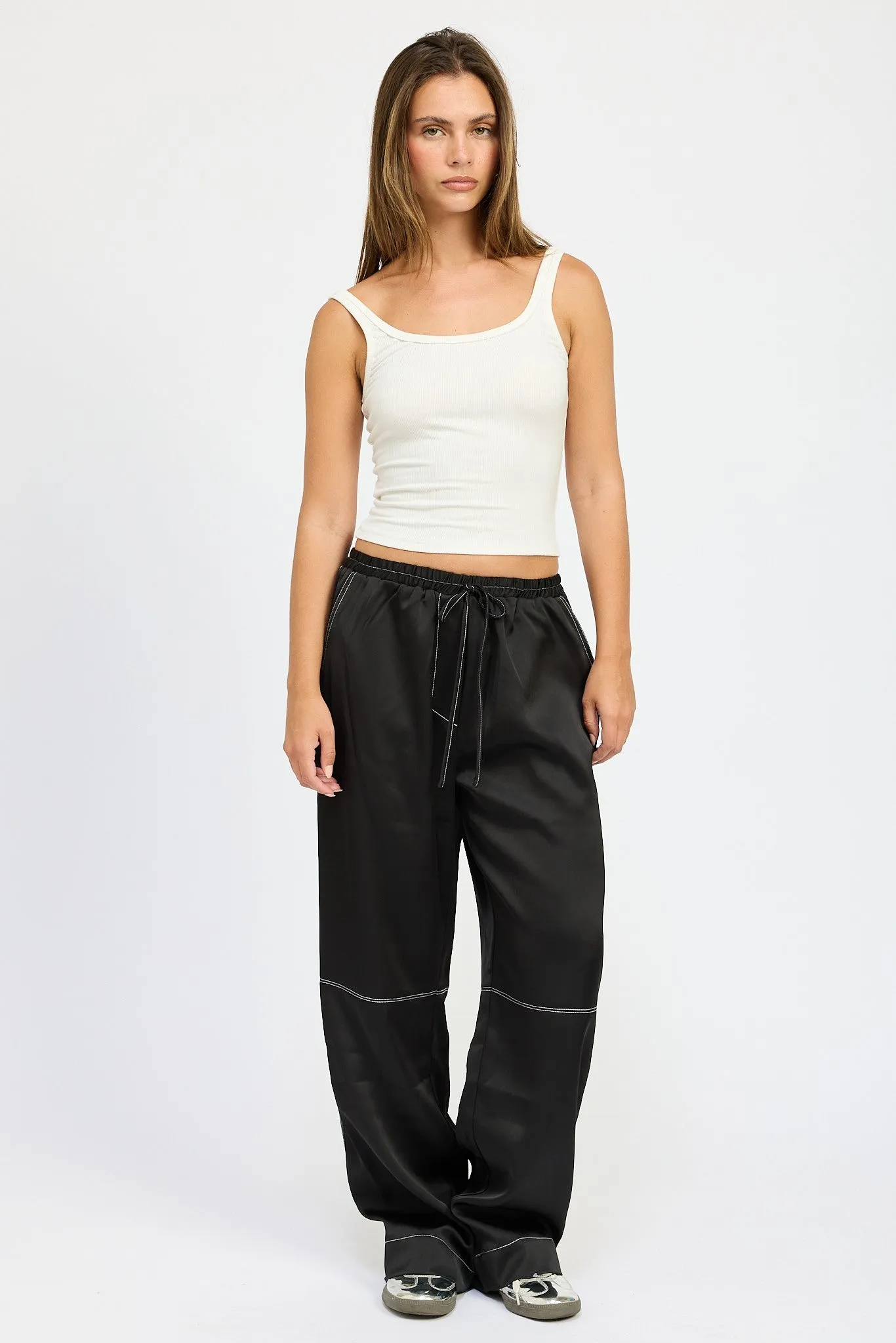 Contrast Stitch Satin Lounge Pants