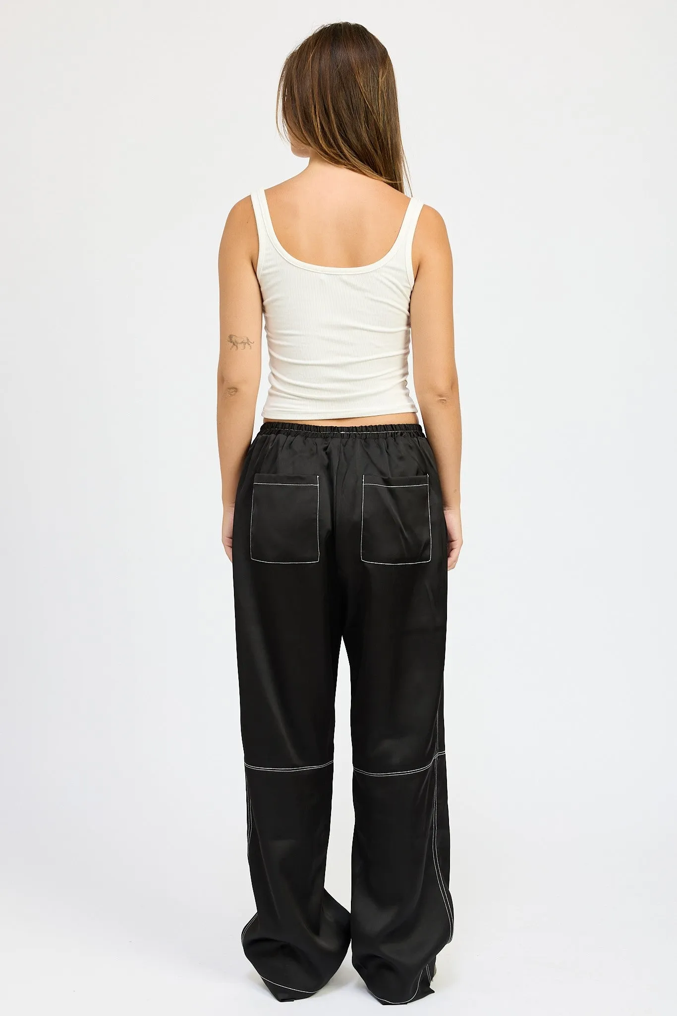 Contrast Stitch Satin Lounge Pants