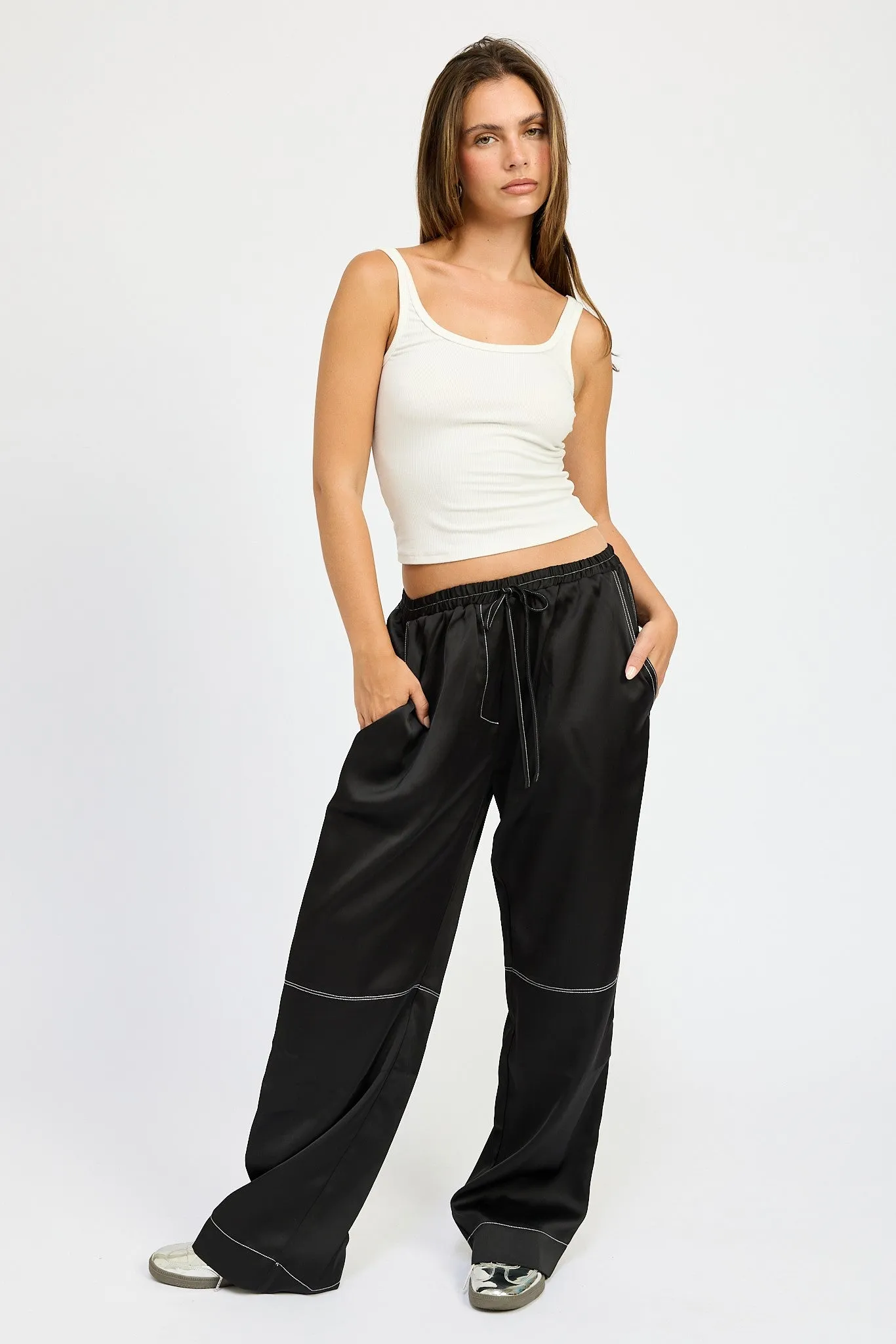 Contrast Stitch Satin Lounge Pants