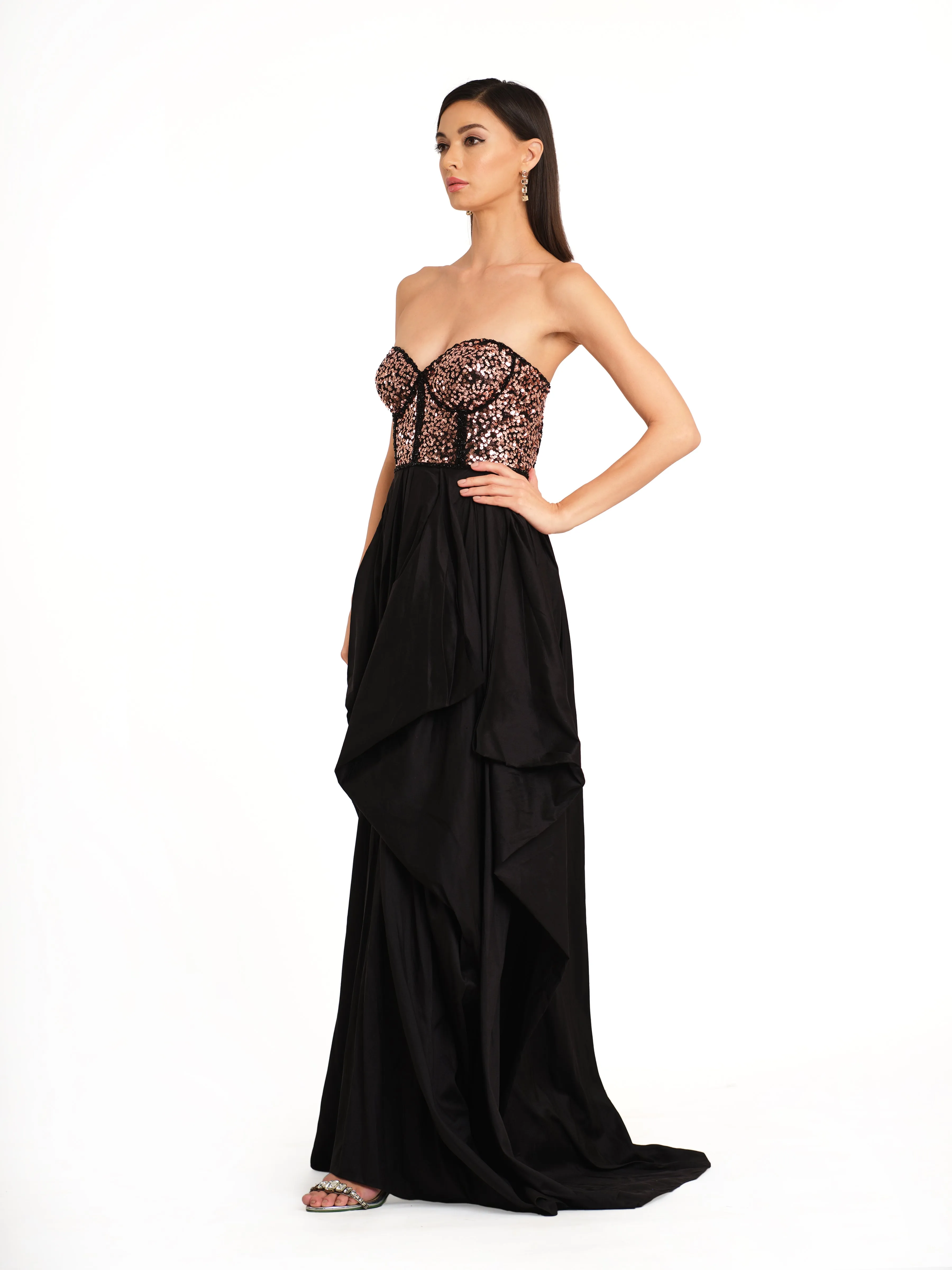 Corset Bodice Draped Gown