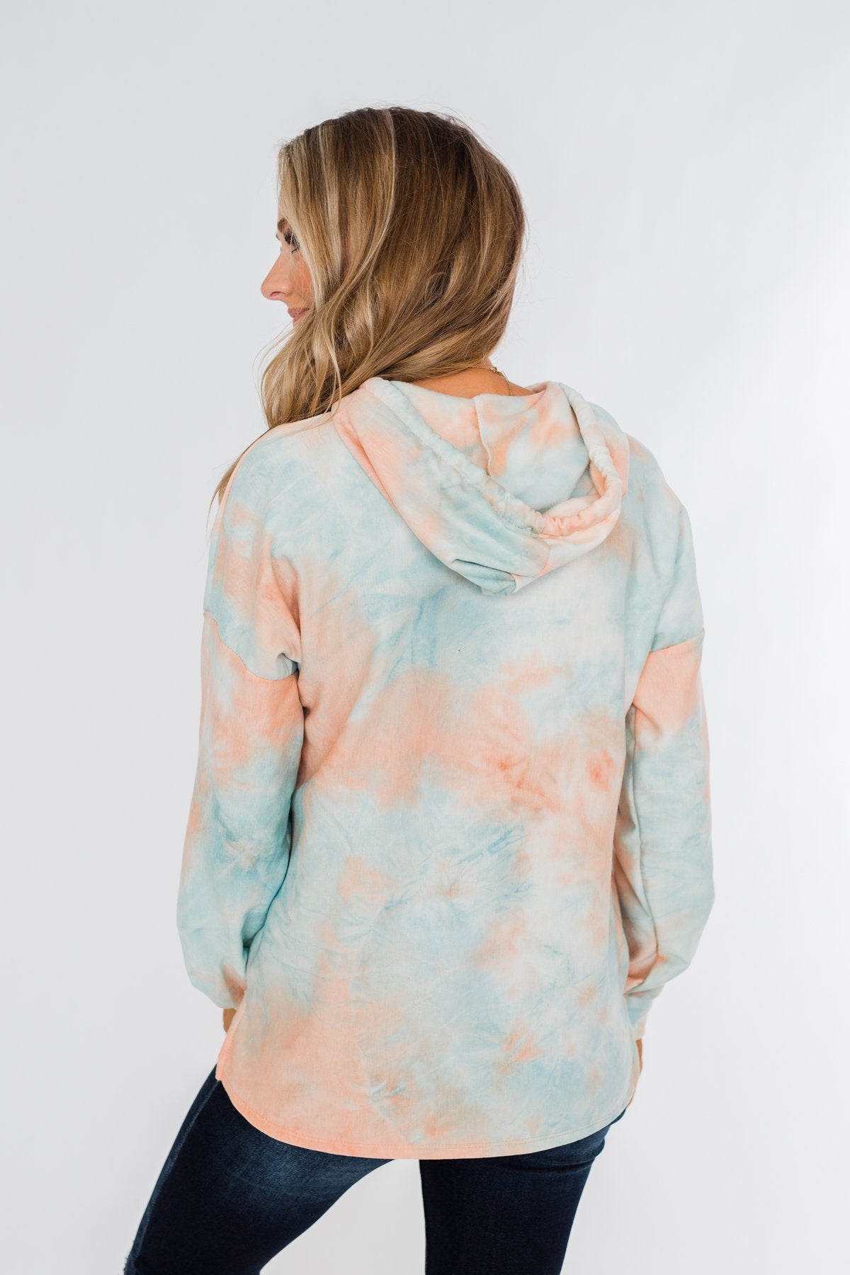 Cotton Candy Dreams Tie Dye Hoodie- Peach & Blue