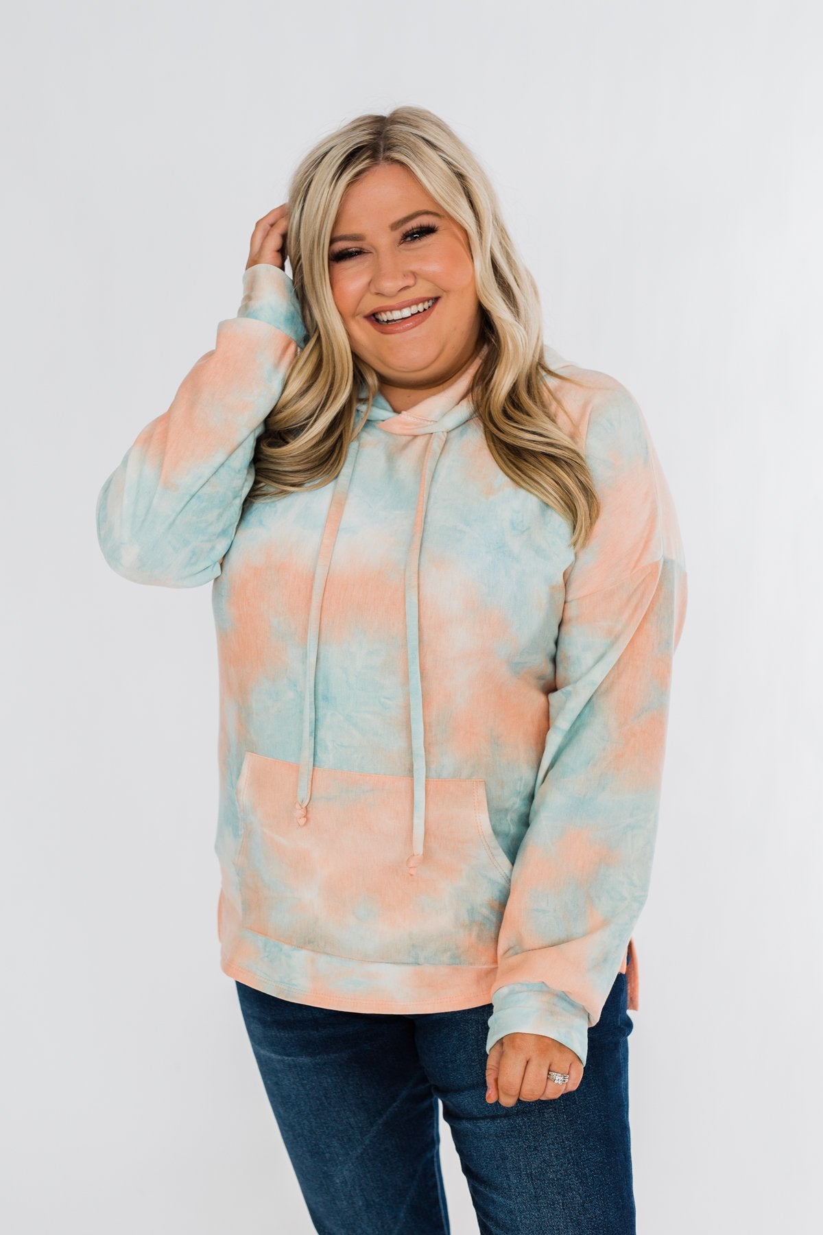 Cotton Candy Dreams Tie Dye Hoodie- Peach & Blue