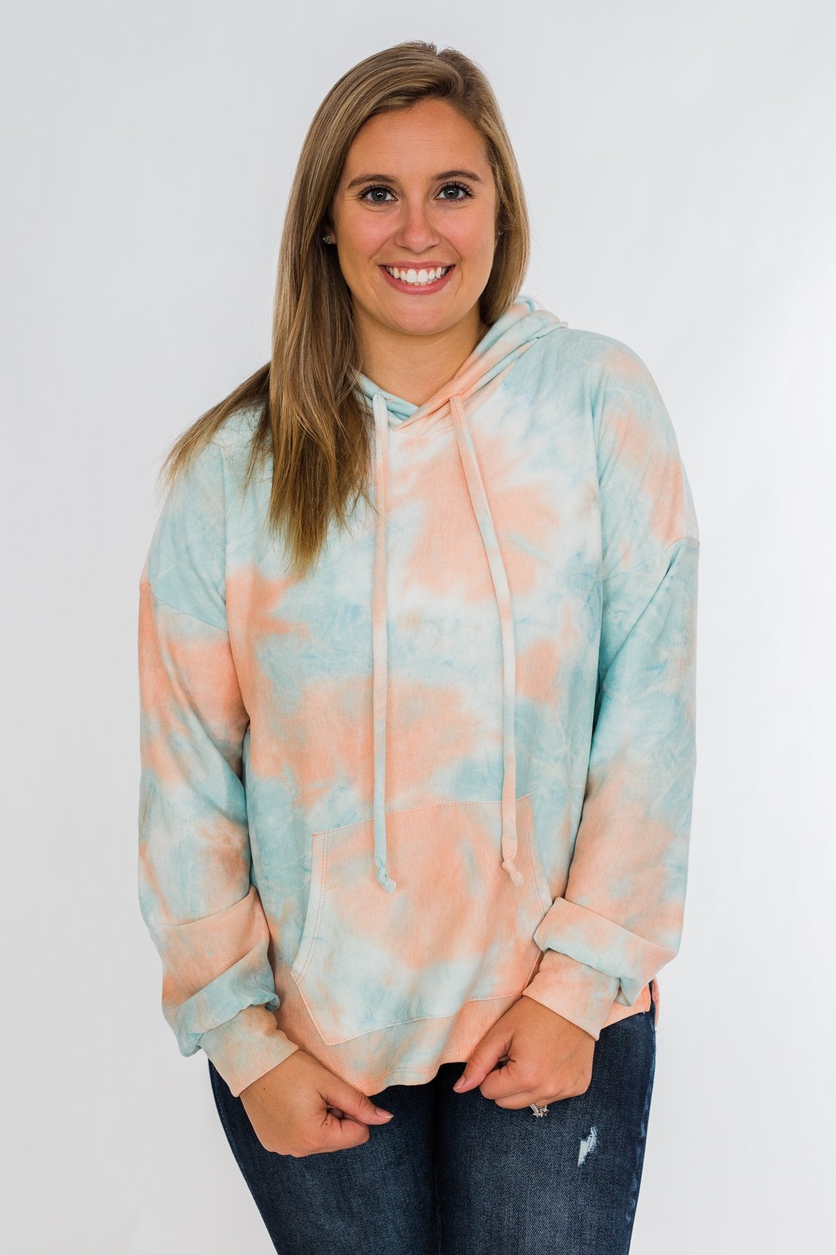 Cotton Candy Dreams Tie Dye Hoodie- Peach & Blue