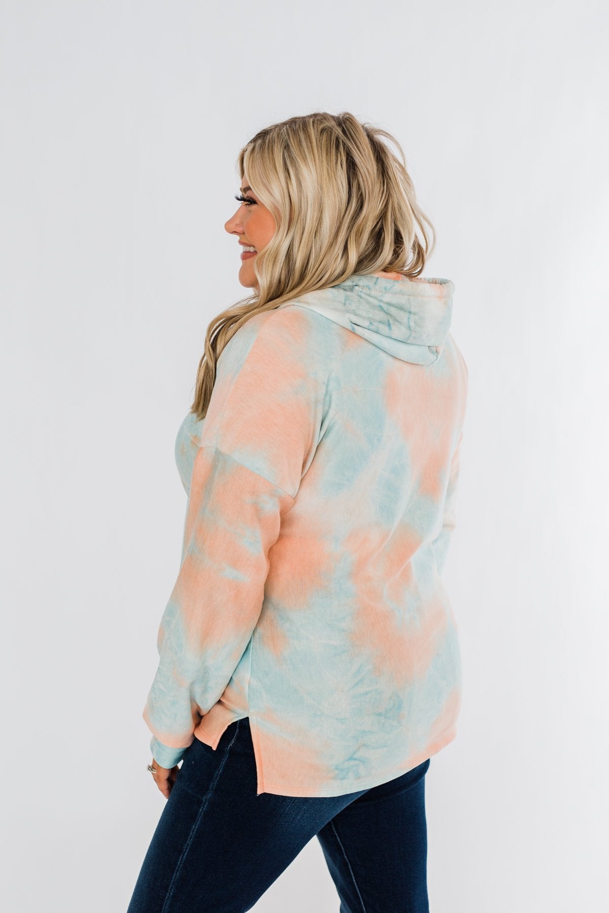 Cotton Candy Dreams Tie Dye Hoodie- Peach & Blue