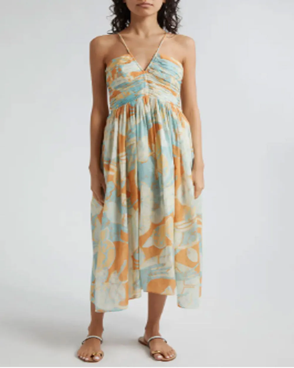 Cumin and Sea Glass Rumi Cotton Midi Dress