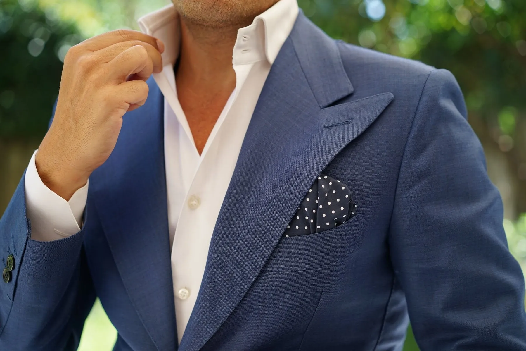 Dark Navy Blue Cotton with Mini White Polka Dots Pocket Square