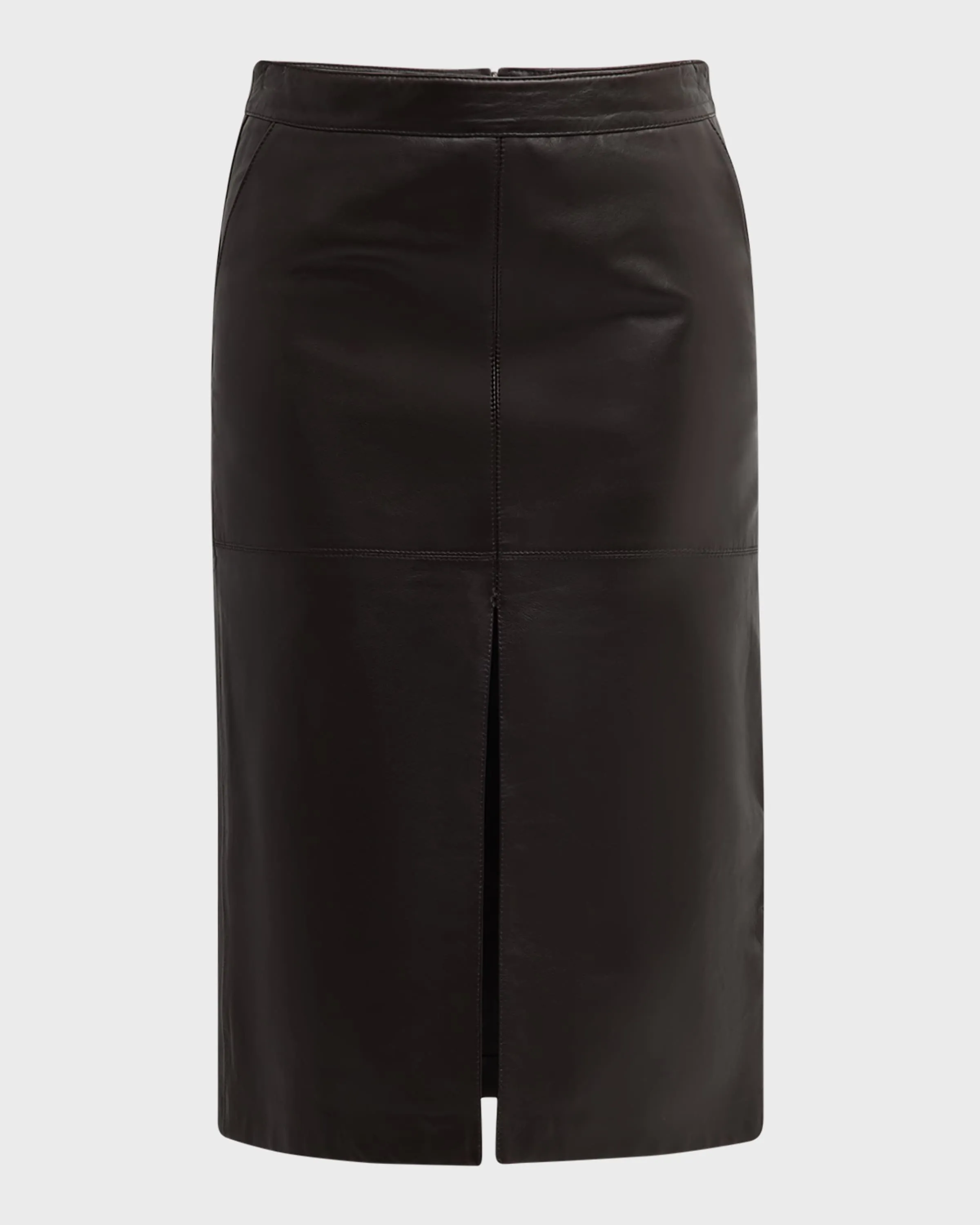 Dayna Front-Slit Leather Midi Skirt