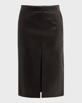 Dayna Front-Slit Leather Midi Skirt