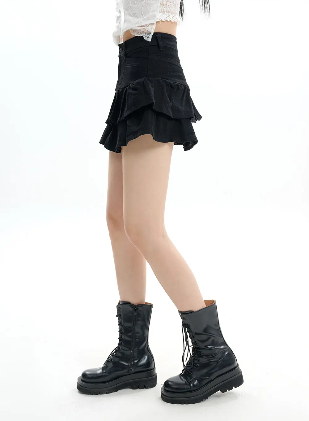 Denim Fringe Layered Mini Skirt IF413