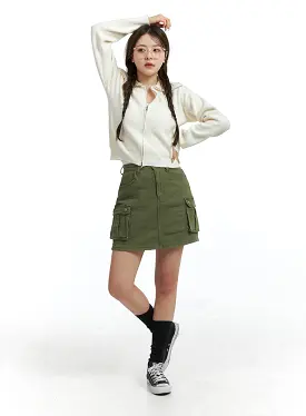 Denim High Waist Cargo Mini Skirt OJ415