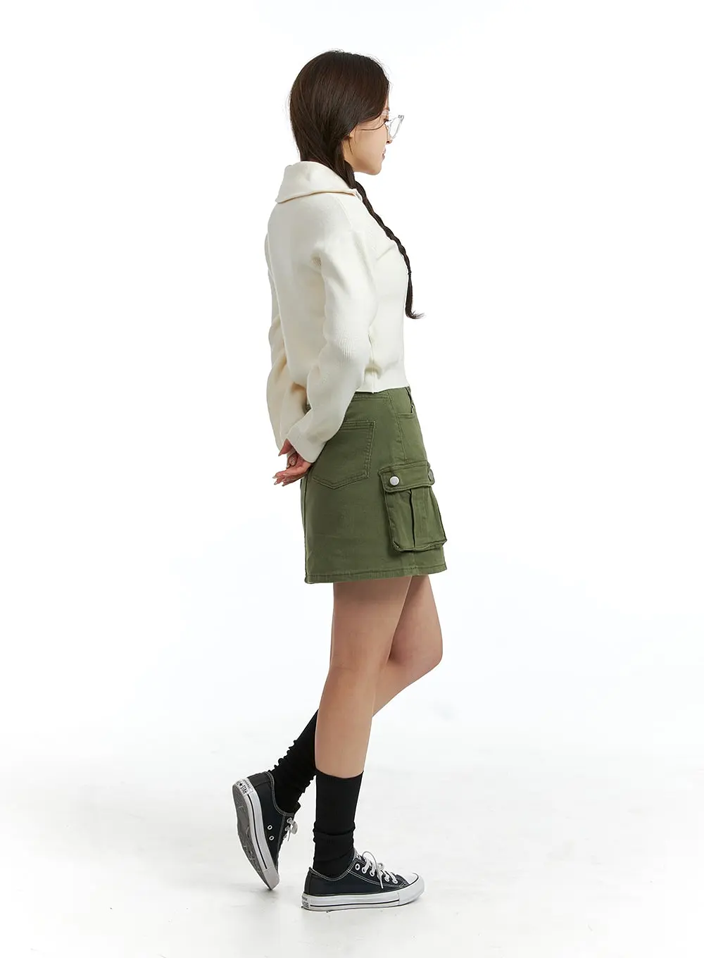 Denim High Waist Cargo Mini Skirt OJ415