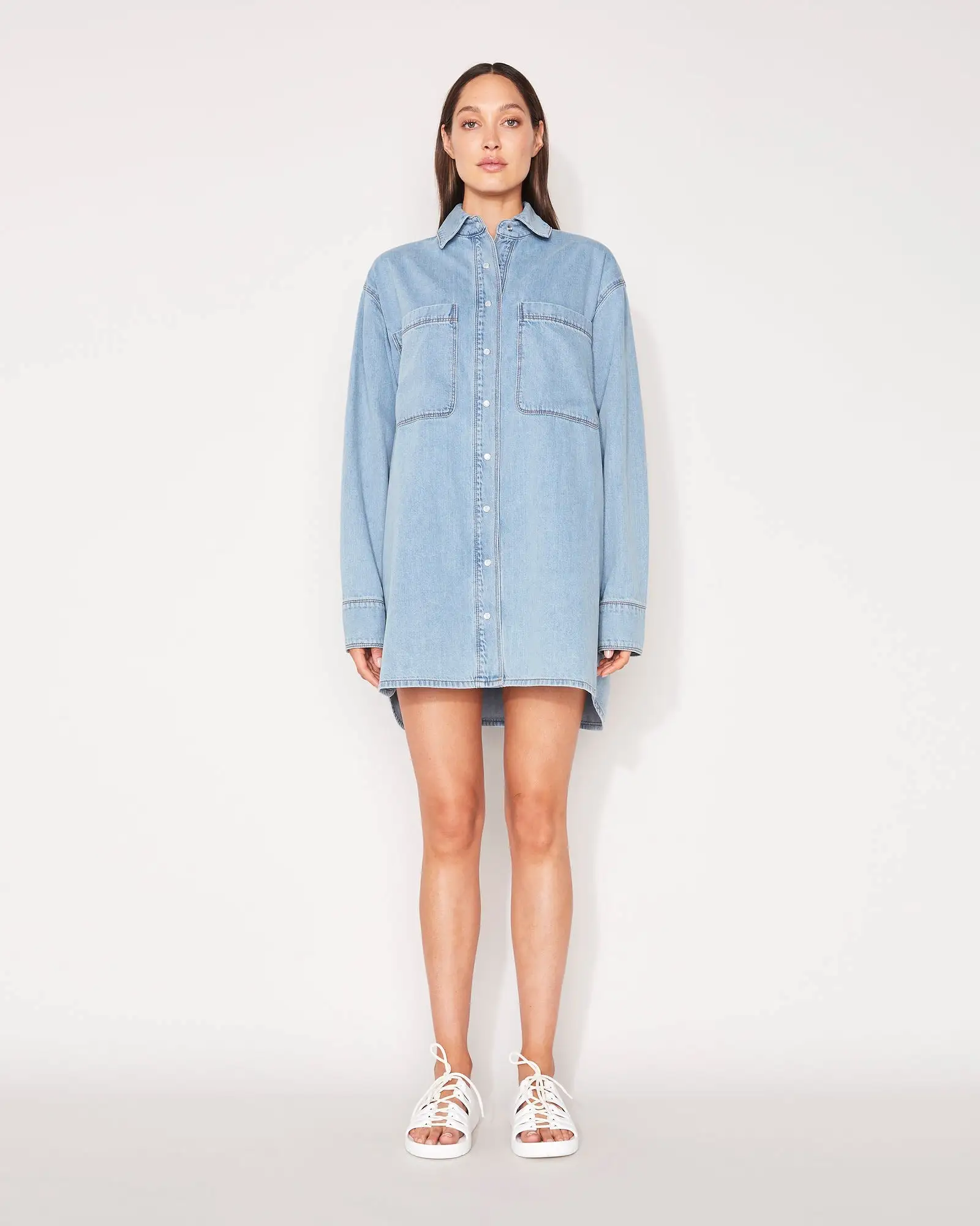 DENIM SHIRT DRESS - FADED INDIGO