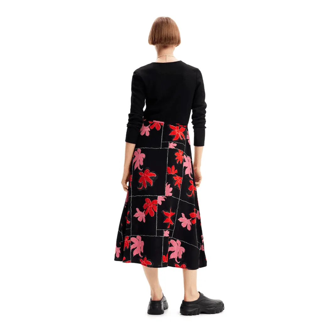 Desigual Floral Wrap Midi Dress in Black Multi