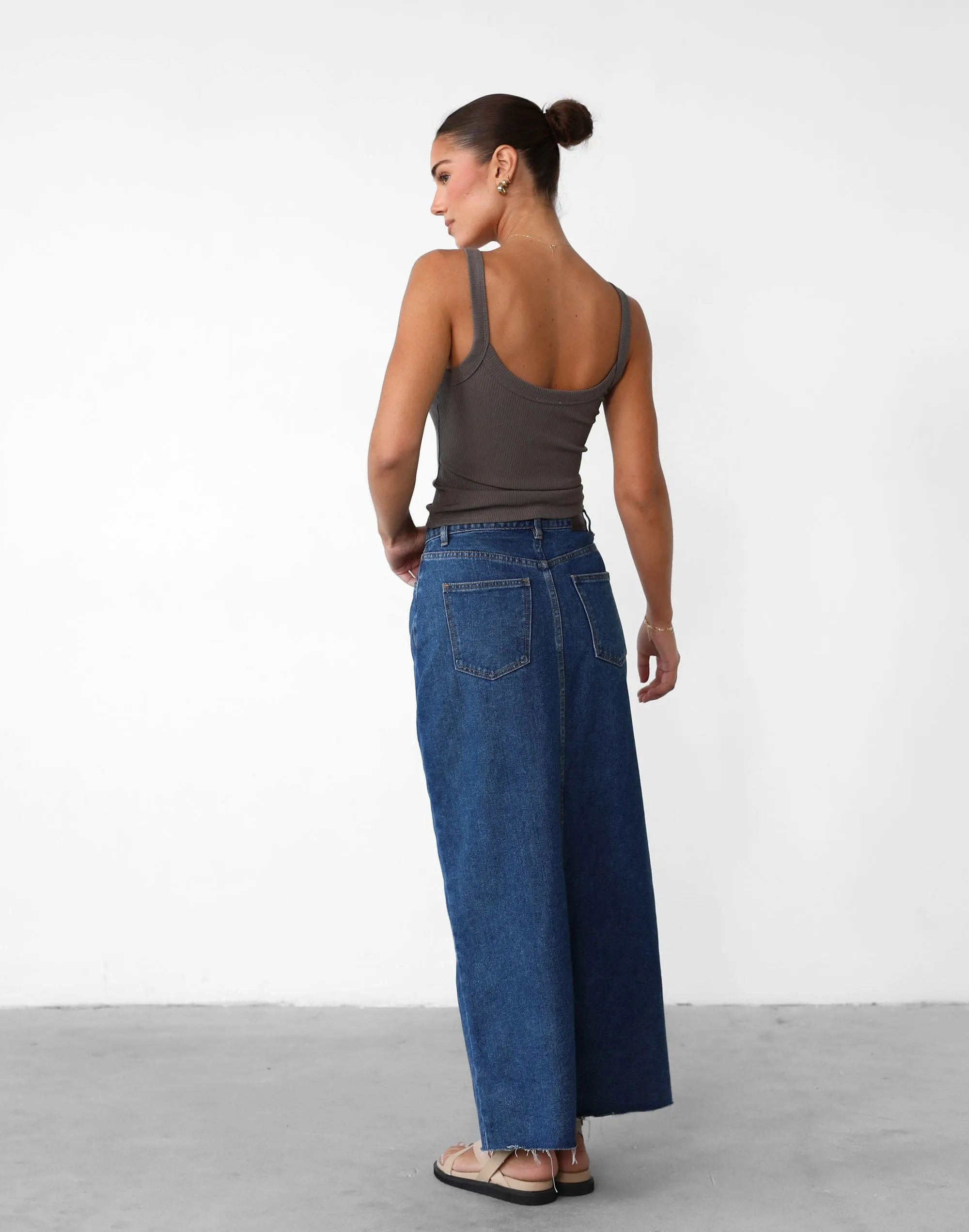 Drew Denim Midi Skirt (Dark Denim)