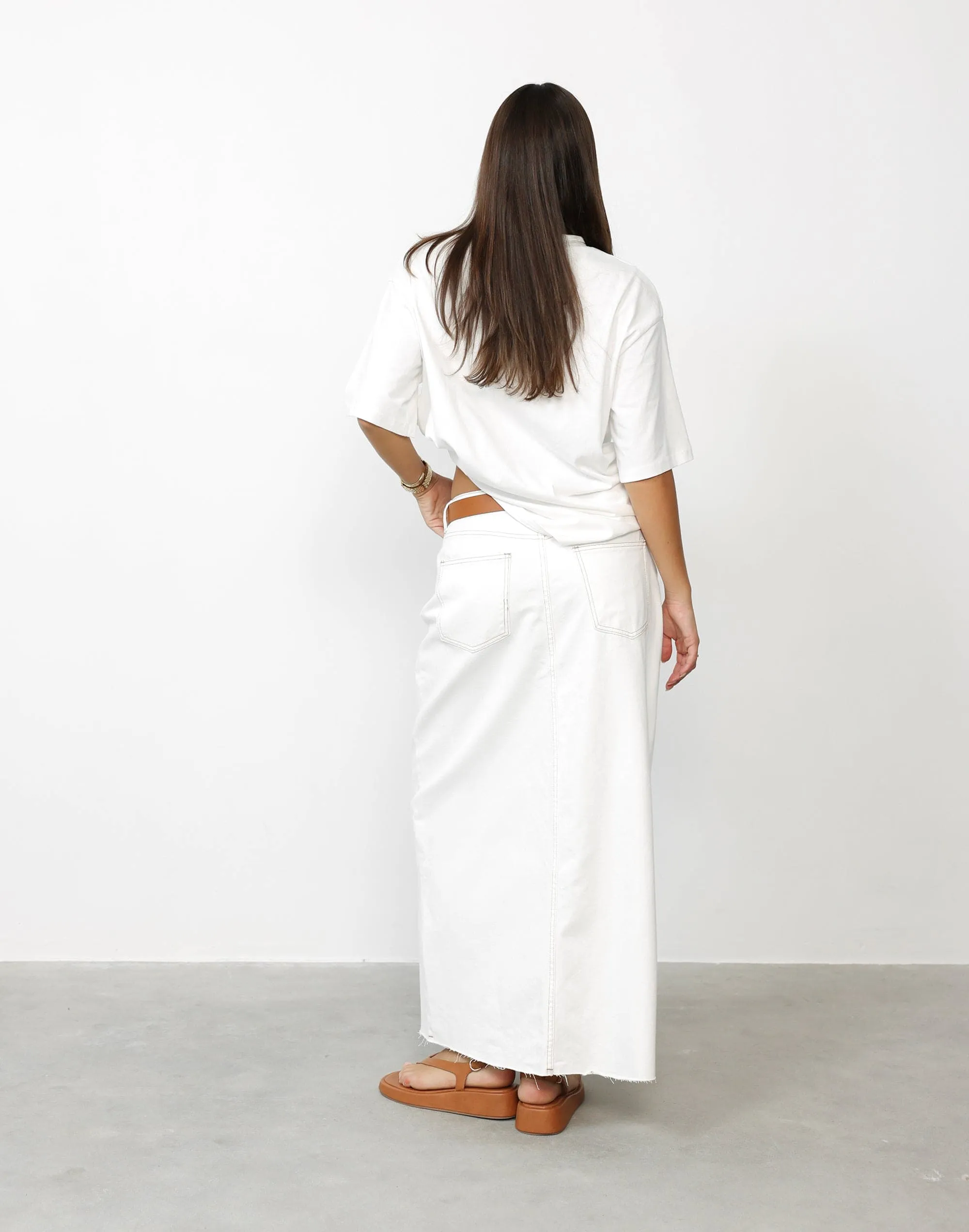 Drew Denim Midi Skirt (Off White)