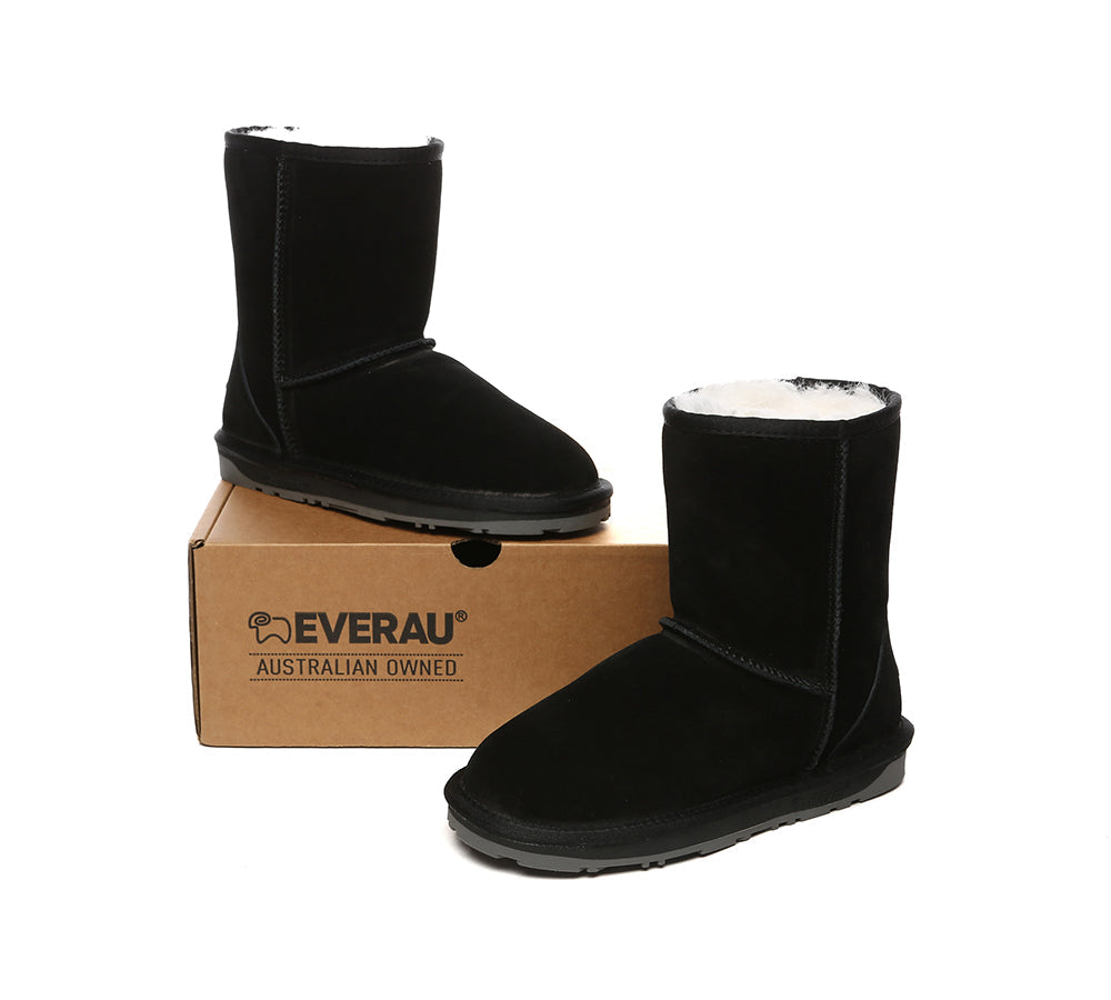 EVERAU UGG Sheepskin Wool Mid Calf Boots Short Classic Suede