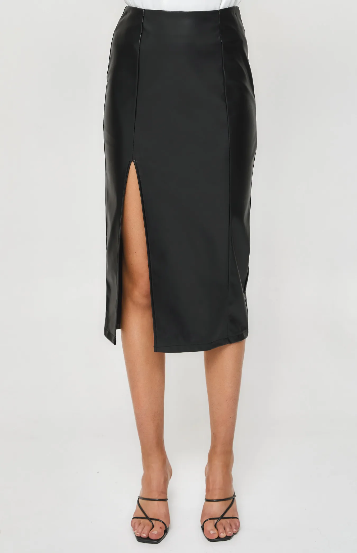 Faux Leather Midi Dress with Side Split (SSK351B)