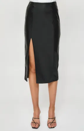 Faux Leather Midi Dress with Side Split (SSK351B)