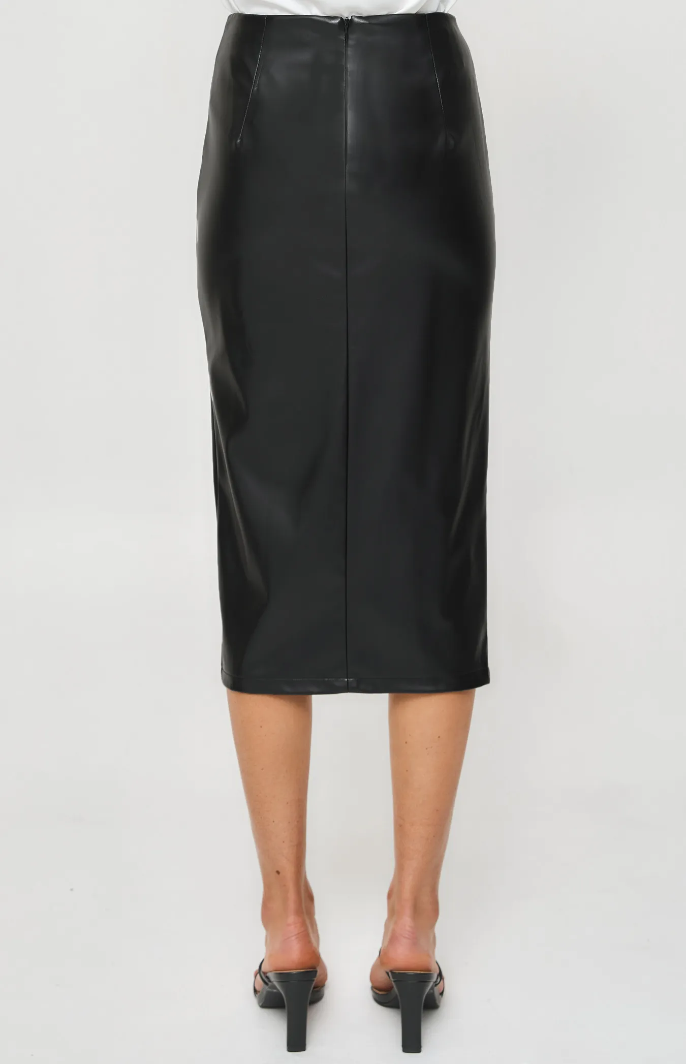 Faux Leather Midi Dress with Side Split (SSK351B)