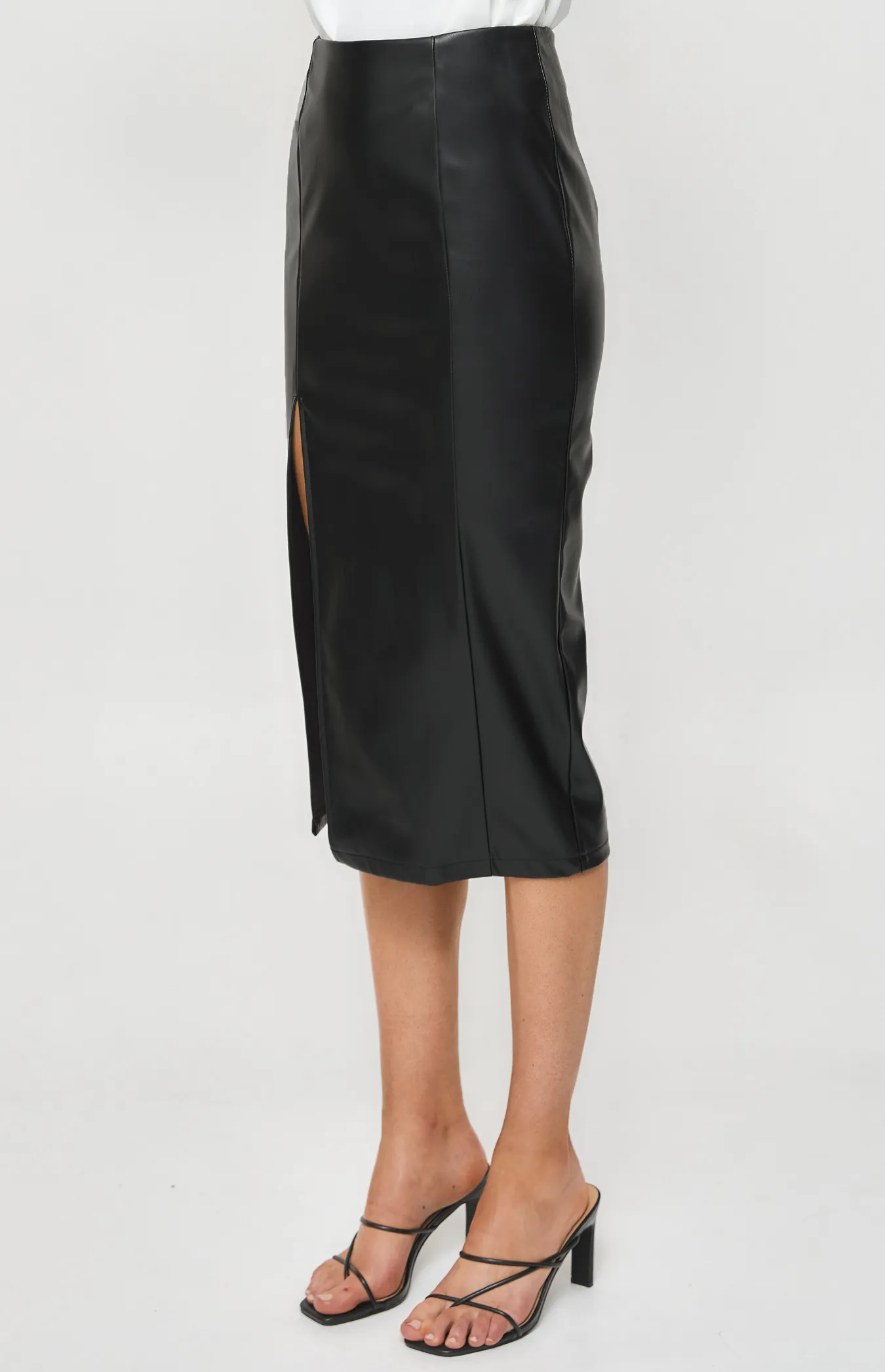 Faux Leather Midi Dress with Side Split (SSK351B)