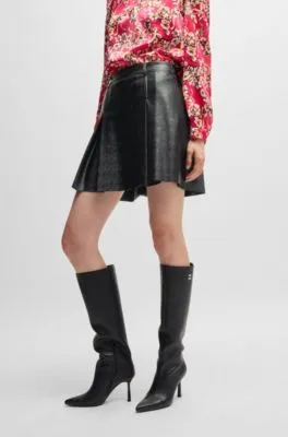 Faux-leather mini skirt with embossed houndstooth pattern